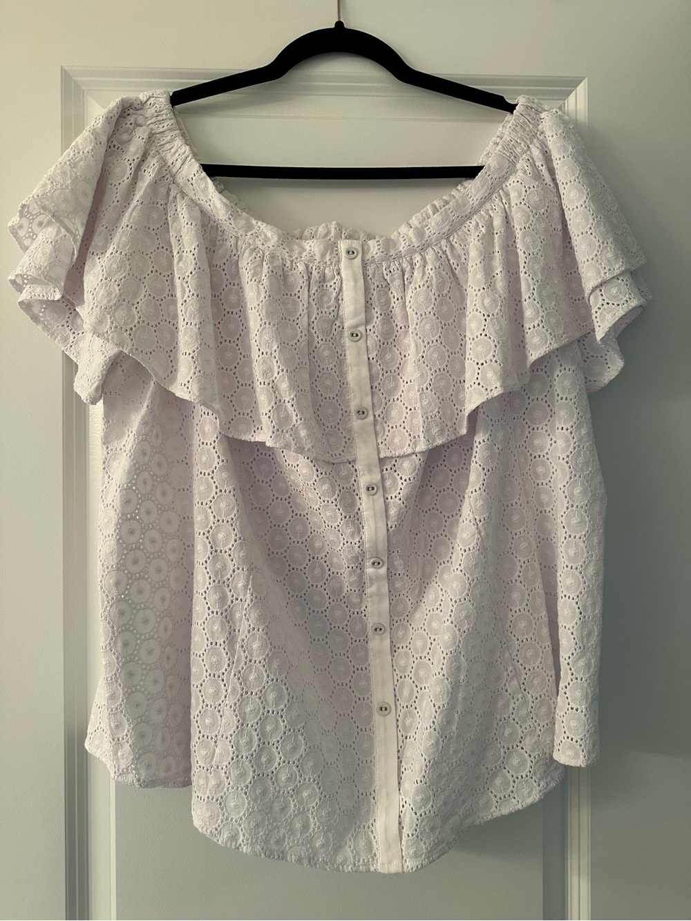 White Eyelet Off-Shoulder Ruffle Top